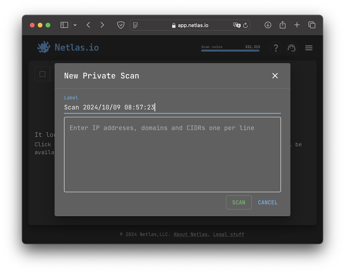 Form for entering scope