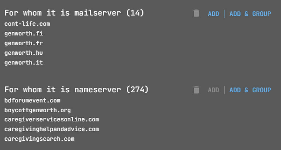 Search results for whom NS and MX records are in Netlas Discovery Tool