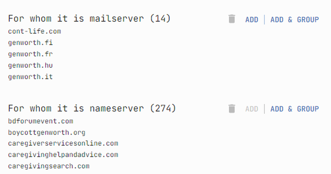 Search results for whom NS and MX records are in Netlas Discovery Tool
