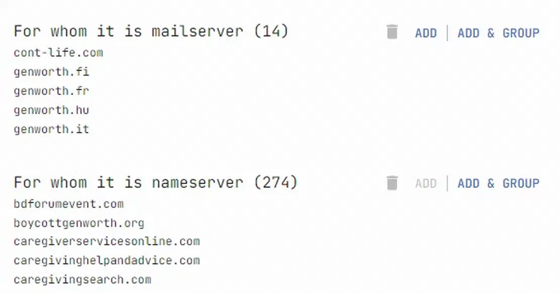 Search results for whom NS and MX records are in Netlas Discovery Tool
