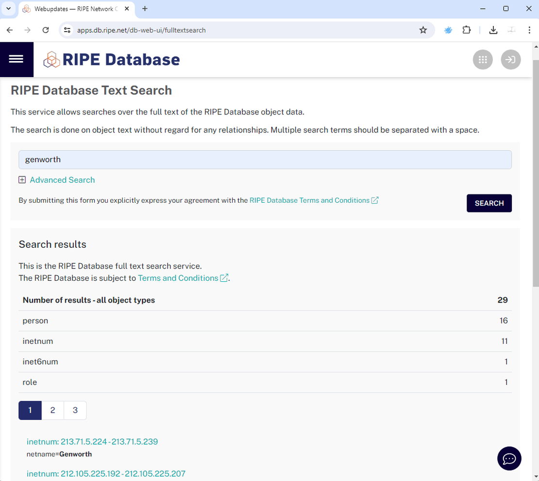 RIPE Database search