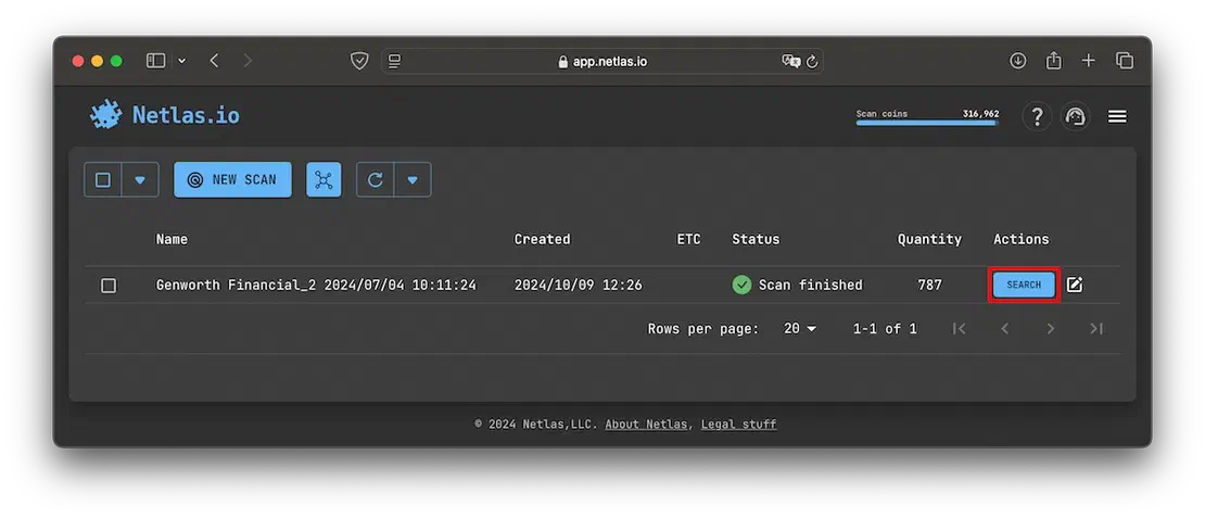 Search button in Scanner