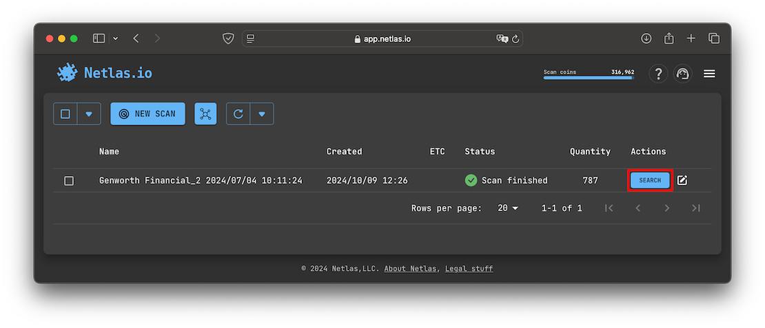 Search button in Scanner