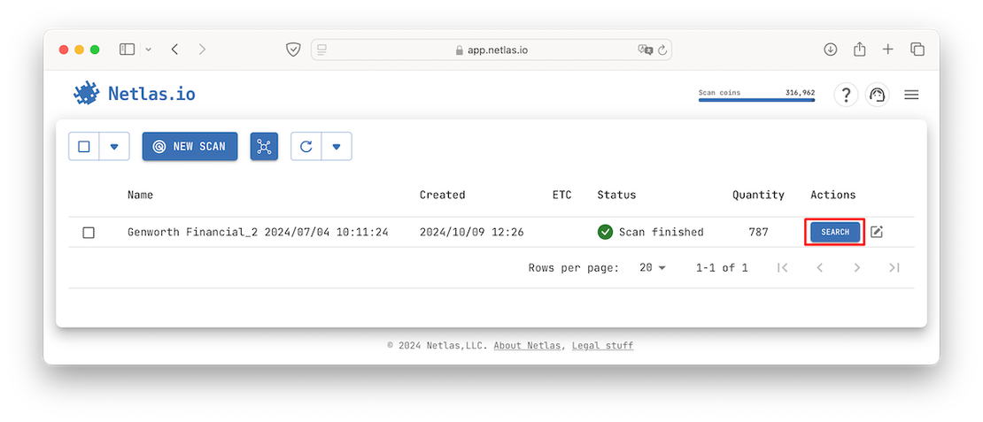 Search button in Scanner