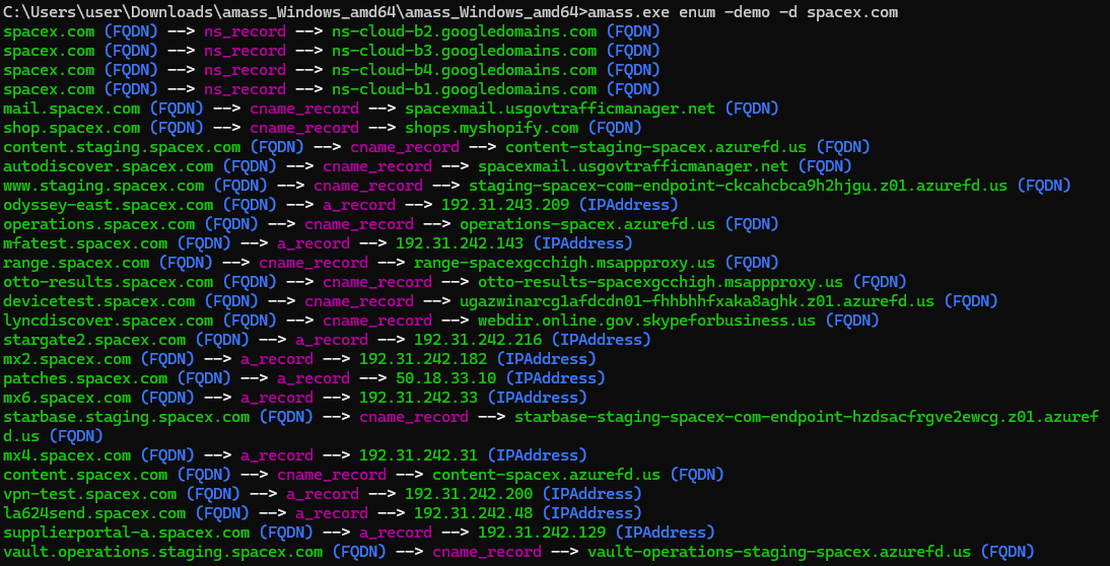 Amass scanning results