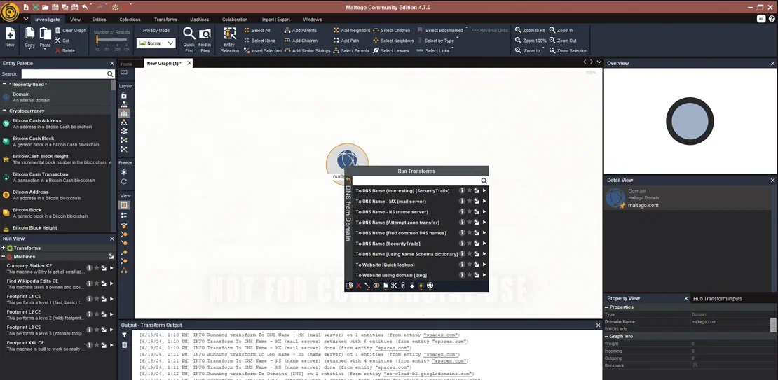 Maltego searches by node