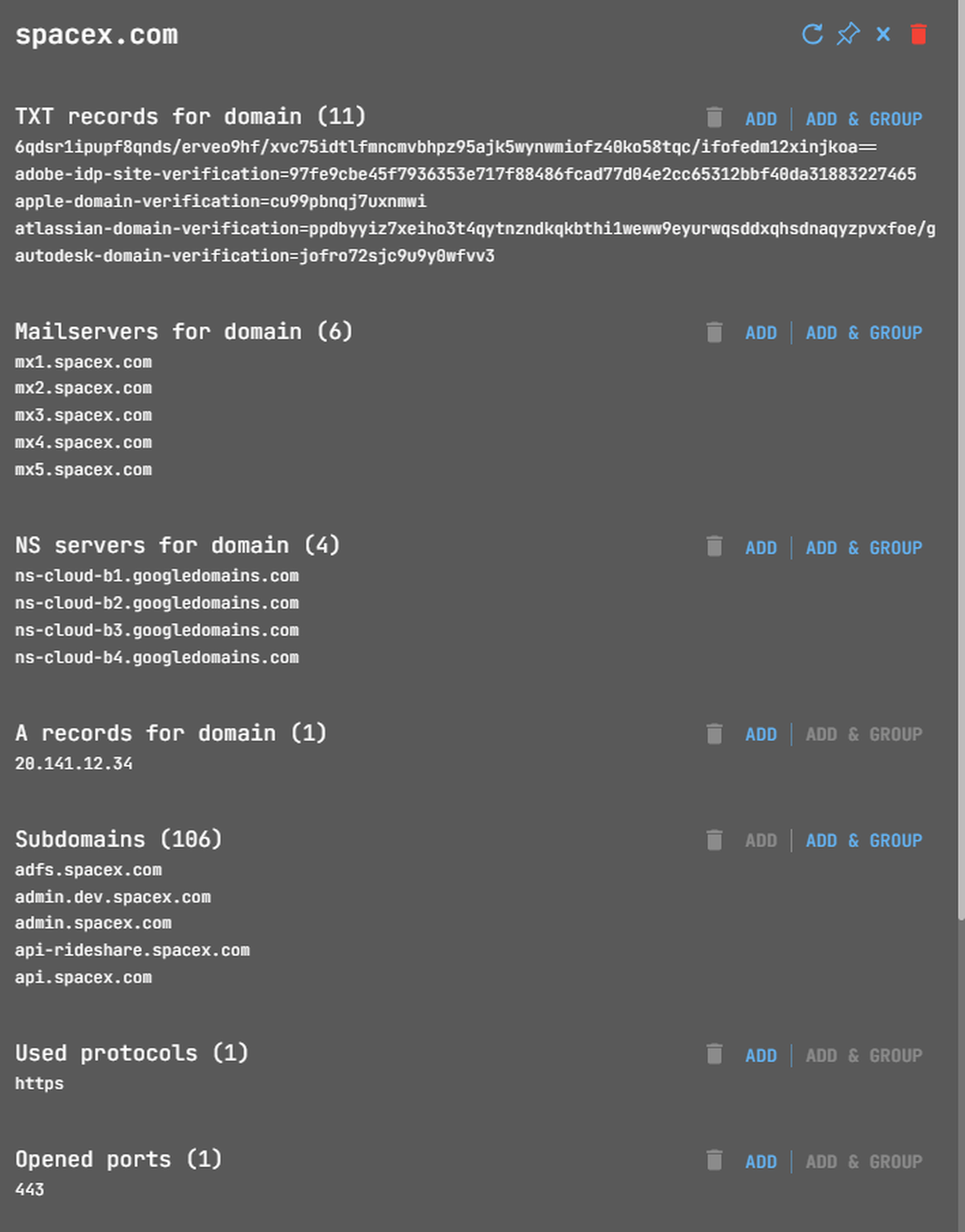 Searches for one node in Netlas ASD Tool