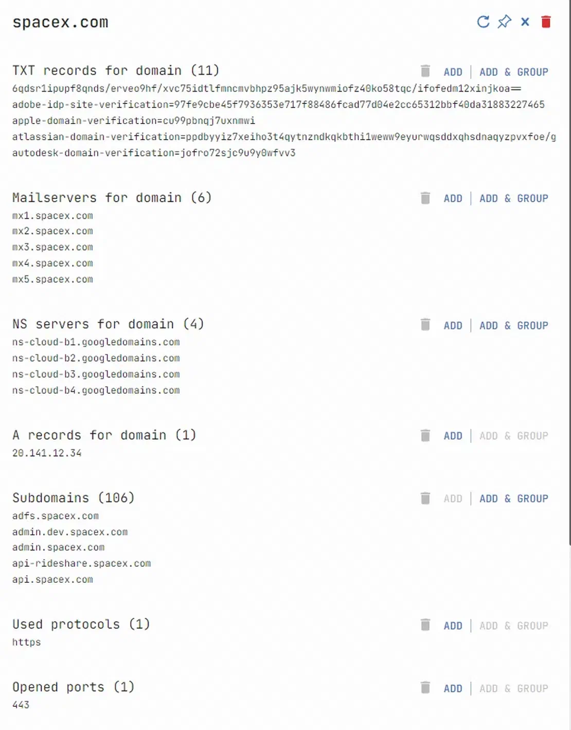 Searches for one node in Netlas ASD Tool