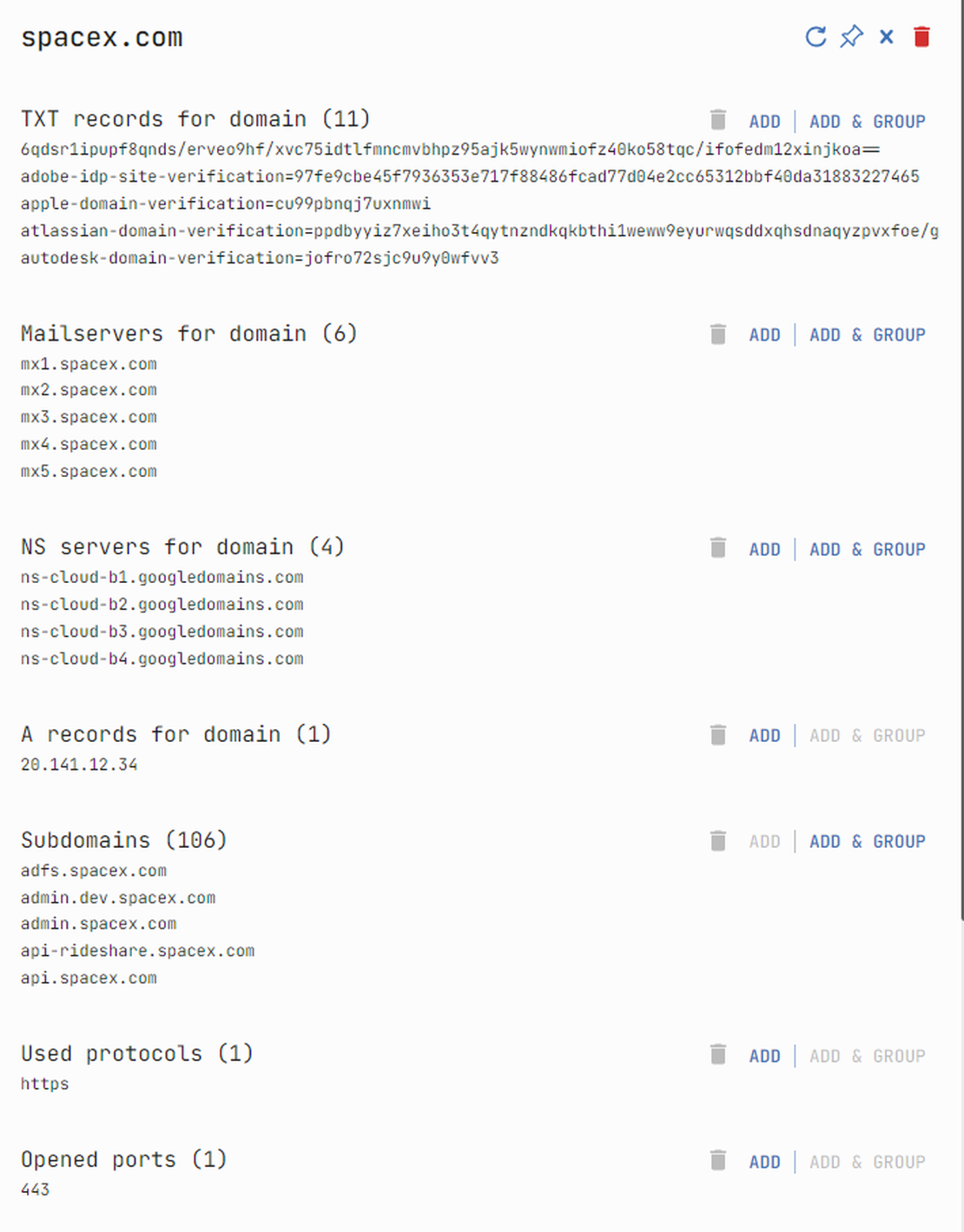 Searches for one node in Netlas ASD Tool