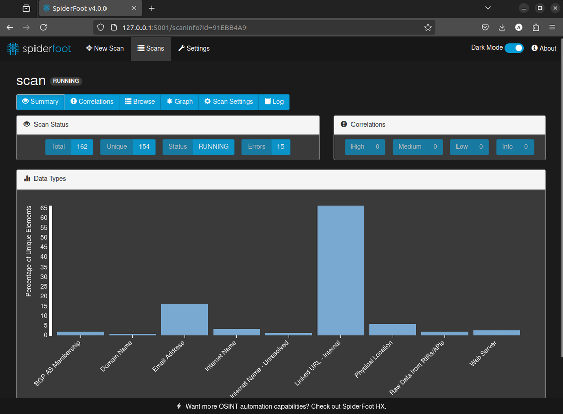 SpiderFoot running scan