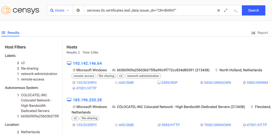 BitRAT Censys Search