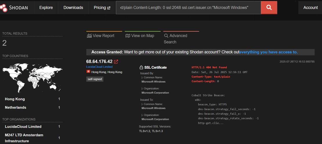 Cobalt Strike Shodan Microsoft