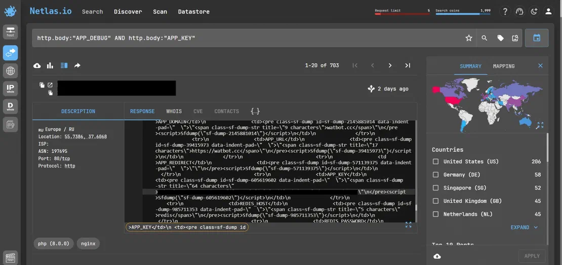 Symfony VarDumper output exposing APP_KEY