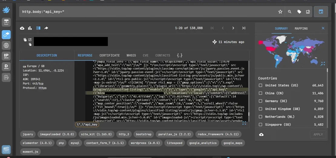 Google Maps API key exposed in frontend JavaScript
