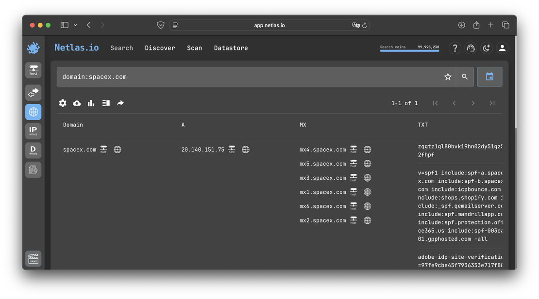 Netlas DNS Search tool