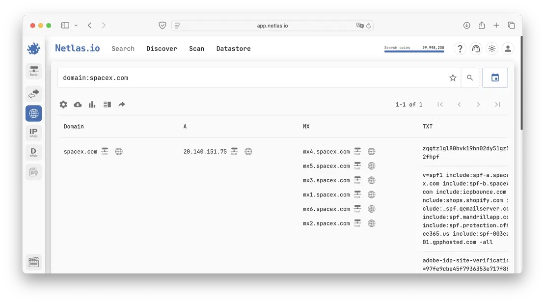 Netlas DNS Search tool