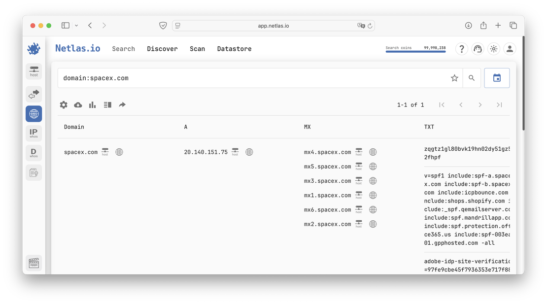 Netlas DNS Search tool
