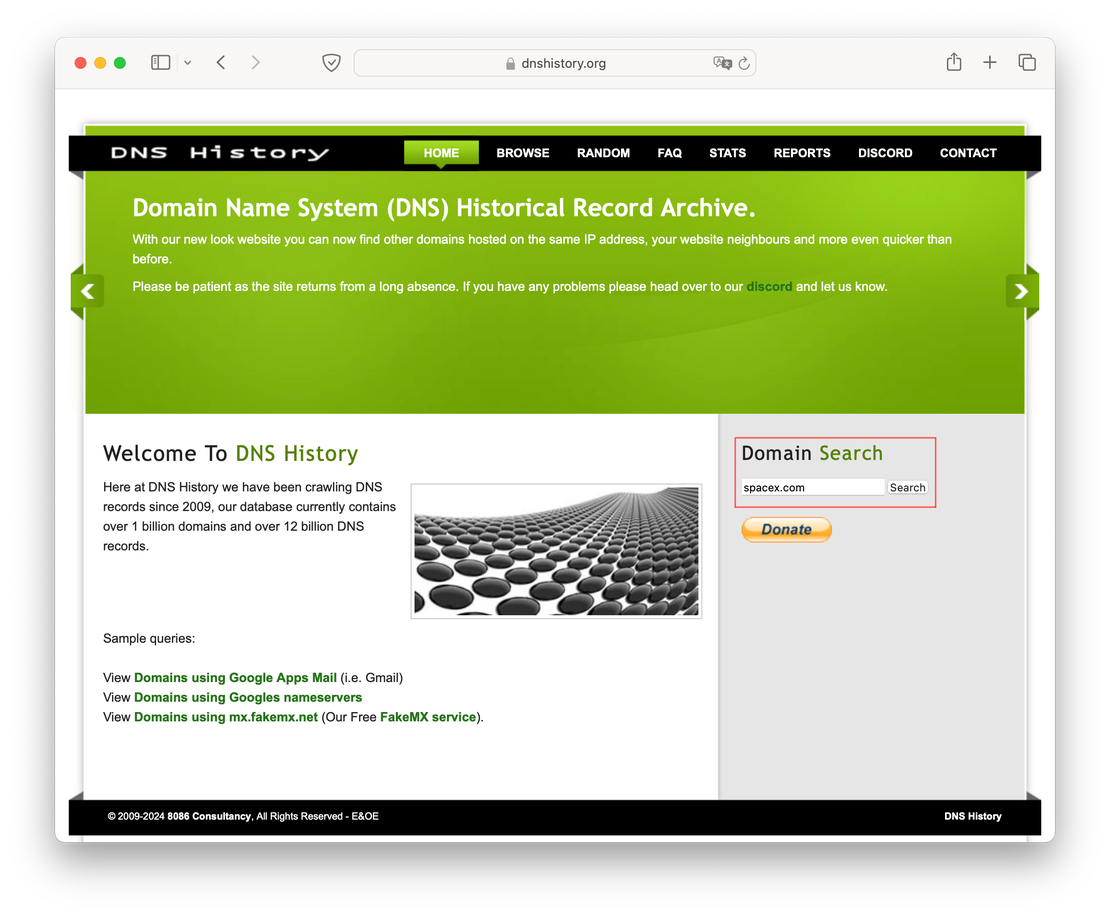 dnshistory main page