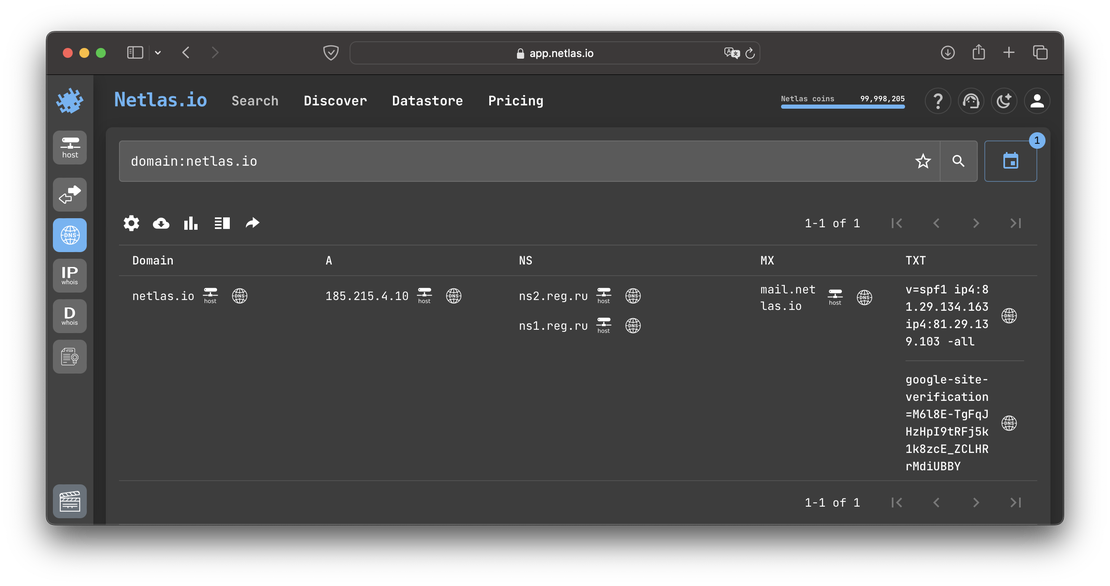 Records for netlas.io in Netlas
