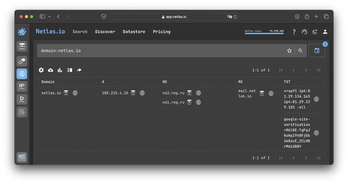 Records for netlas.io in Netlas