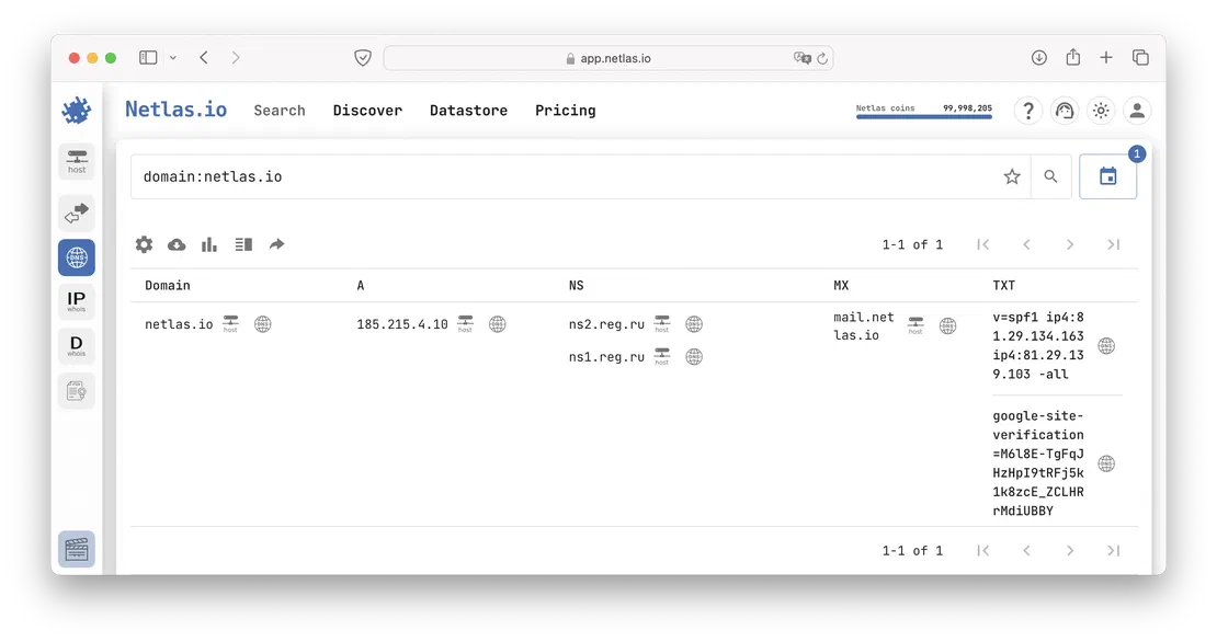 Records for netlas.io in Netlas