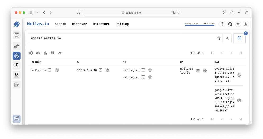 Records for netlas.io in Netlas
