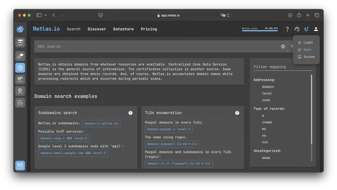 DNS Search Tool in Netlas
