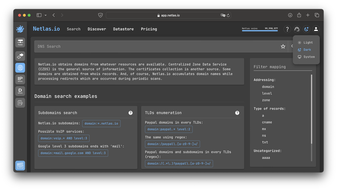 DNS Search Tool in Netlas