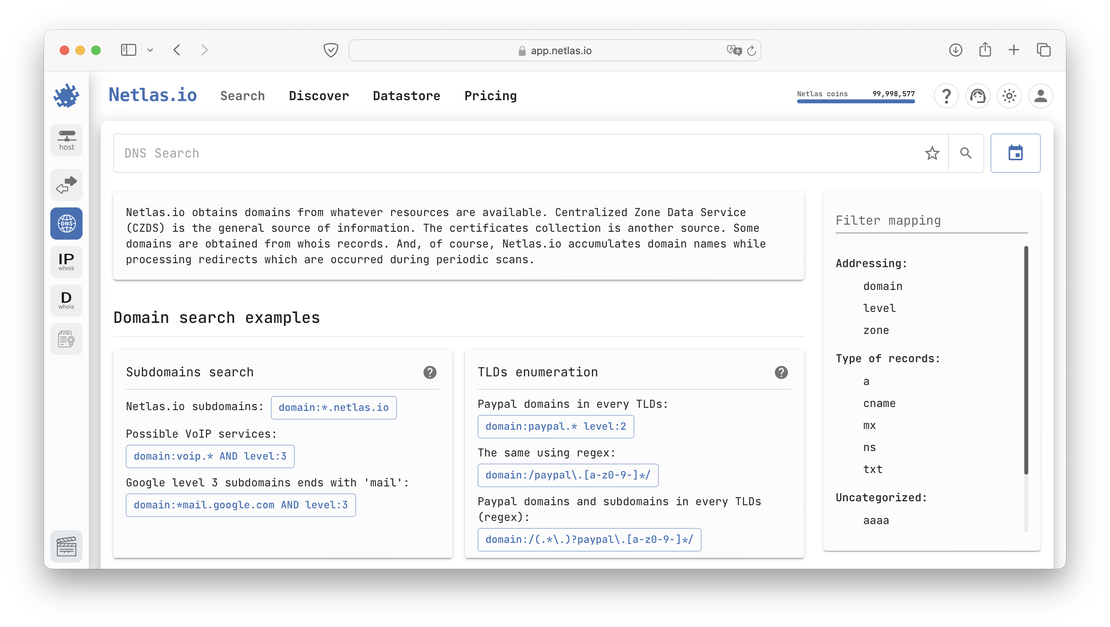 DNS Search Tool in Netlas