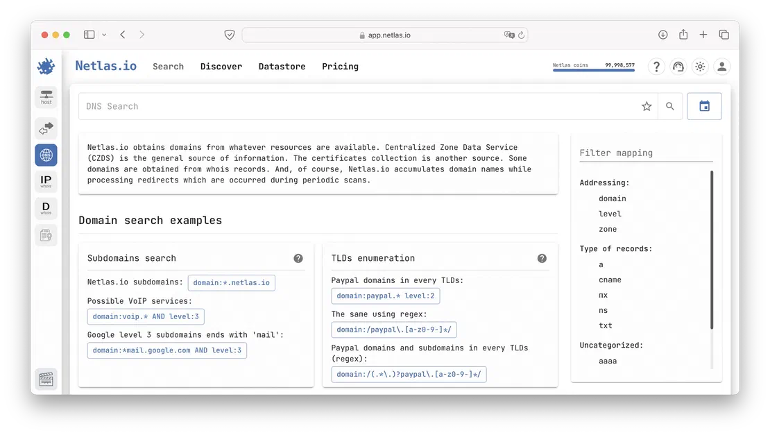 DNS Search Tool in Netlas