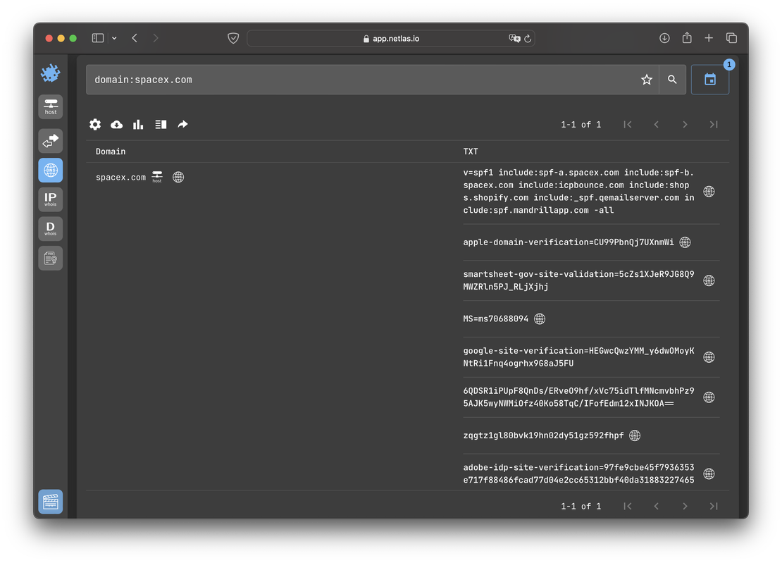 Records for spacex.com in Netlas (2022)