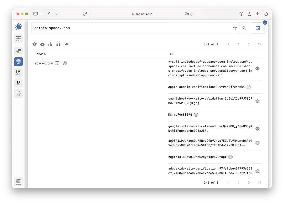 Records for spacex.com in Netlas (2022)