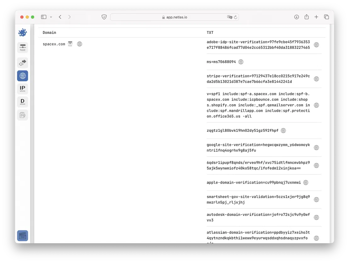 Records for spacex.com in Netlas (2024)