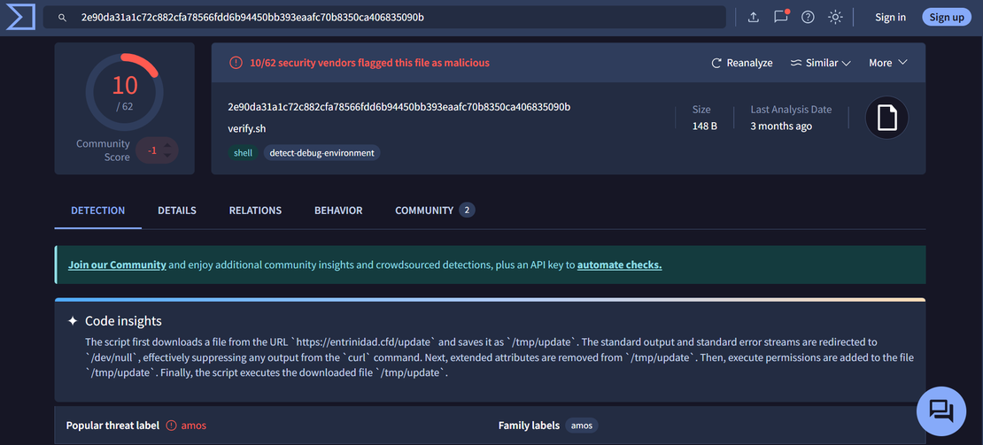 VT Analysis of verify.sh