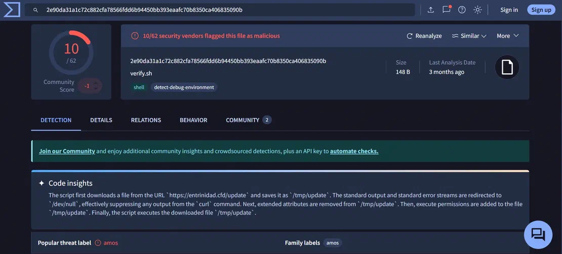 VT Analysis of verify.sh