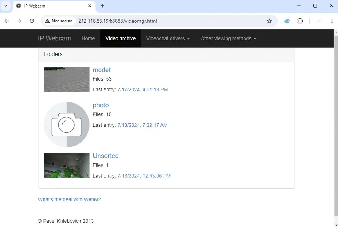 Page with screens and video folders