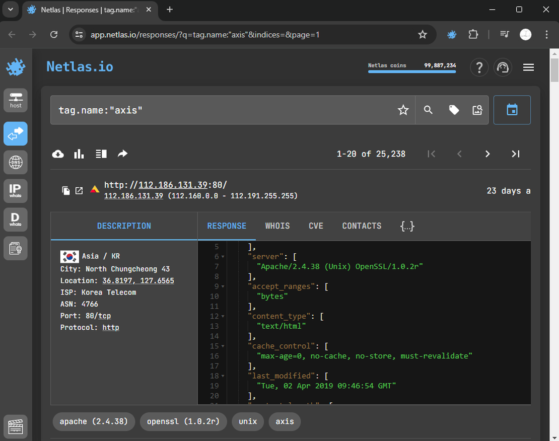 AXIS cameras in Netlas
