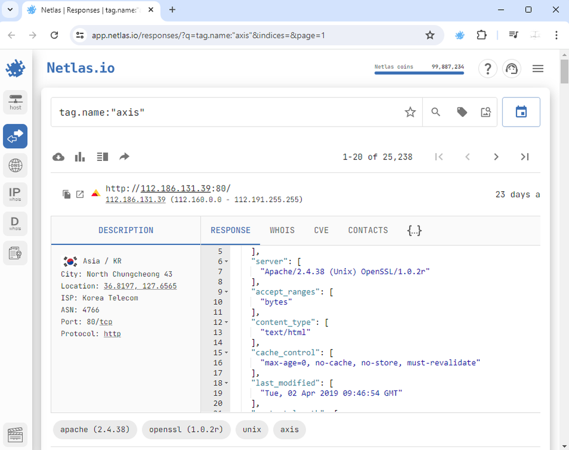 AXIS cameras in Netlas