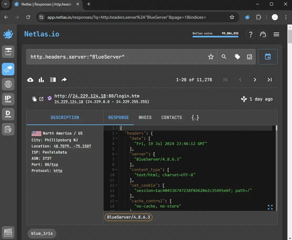 Blue Iris pages from Netlas