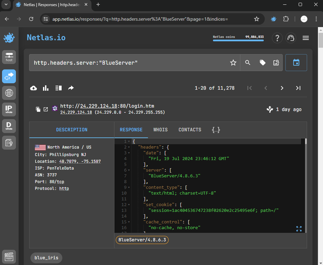 Blue Iris pages from Netlas