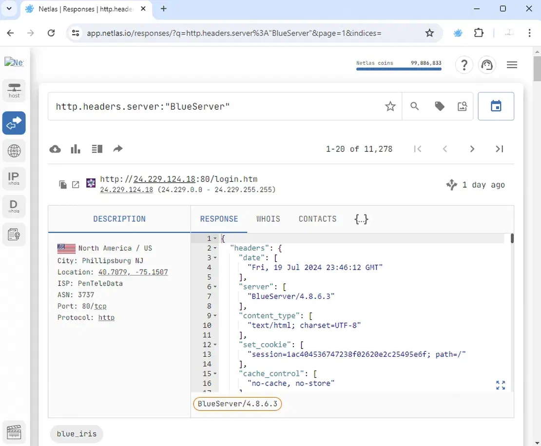 Blue Iris pages from Netlas