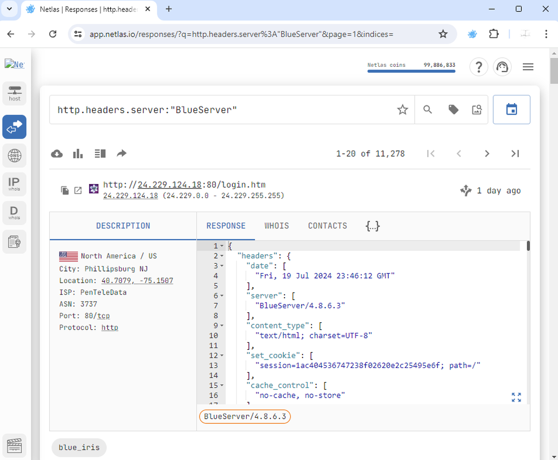 Blue Iris pages from Netlas
