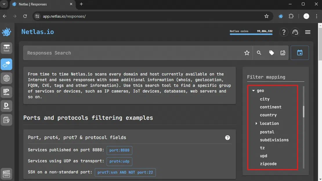 GeoIP filters in Netlas