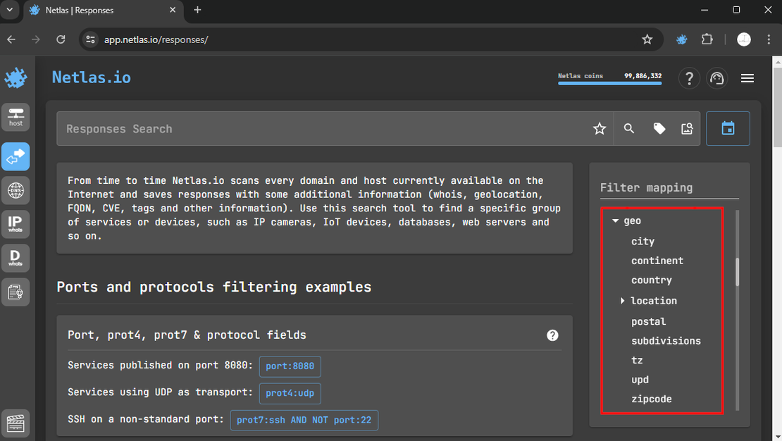 GeoIP filters in Netlas