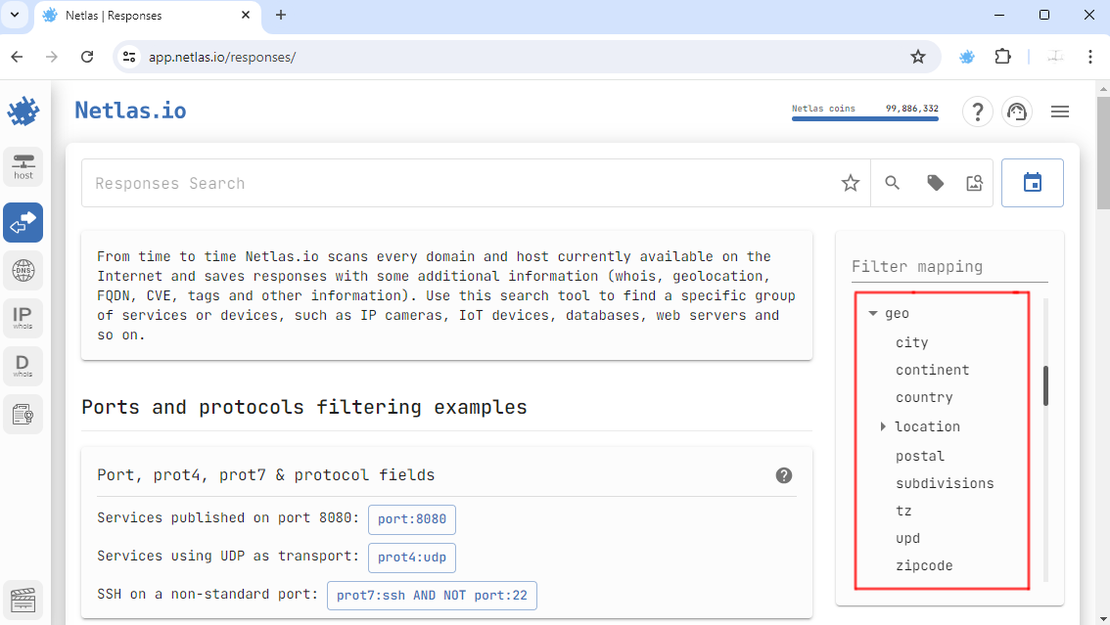 GeoIP filters in Netlas