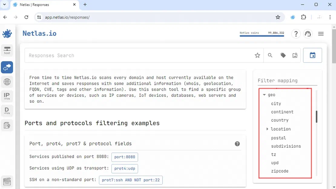 GeoIP filters in Netlas