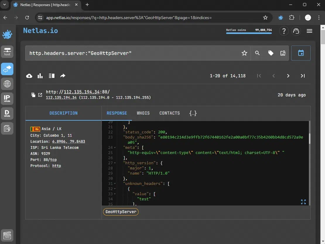 GeoVision cameras in Netlas
