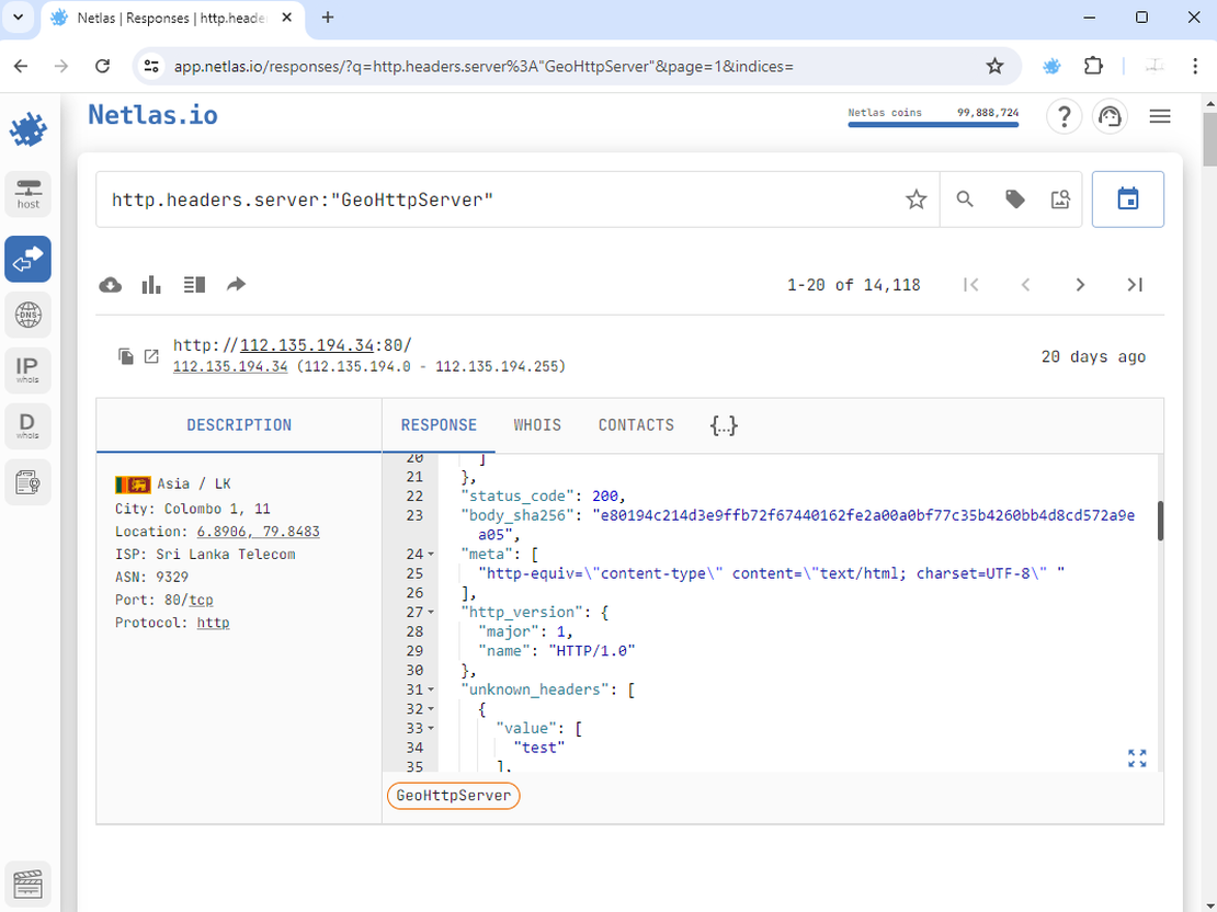 GeoVision cameras in Netlas