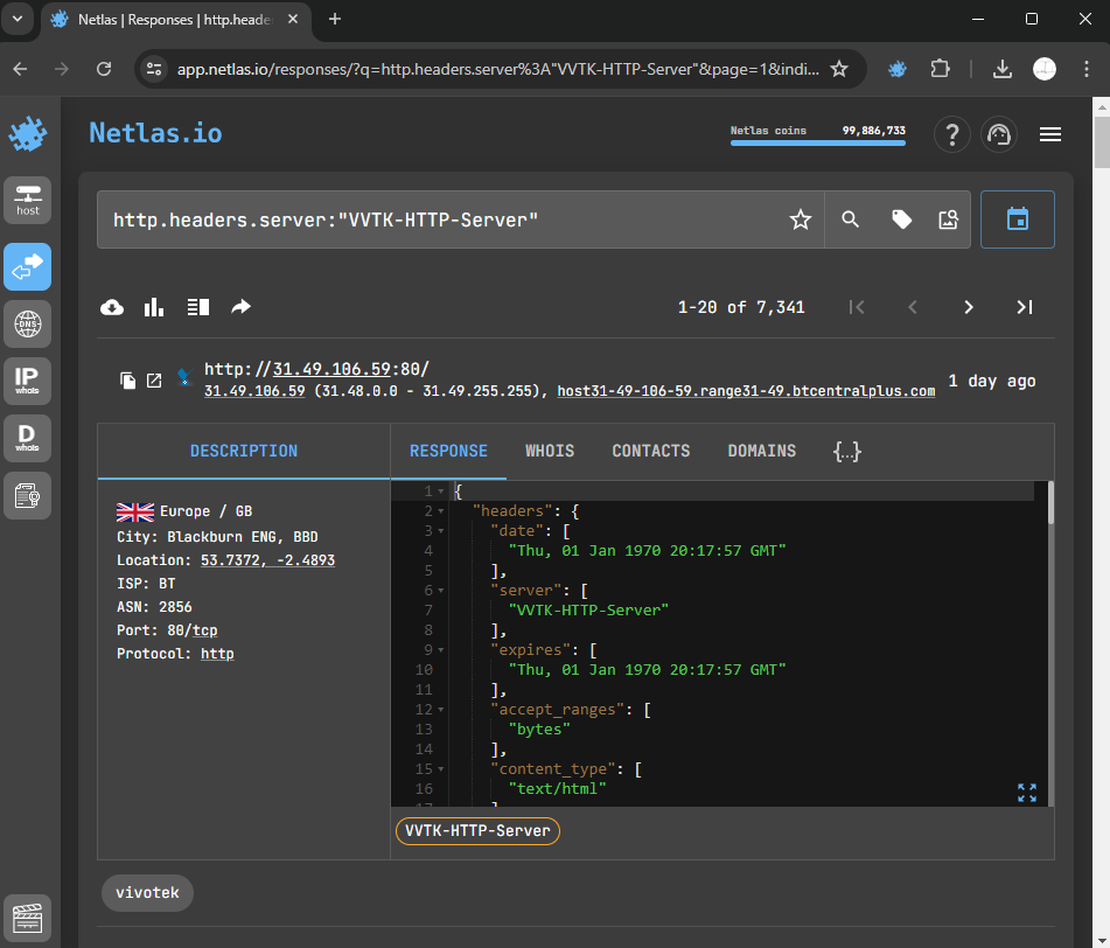 Vivotek cameras in Netlas